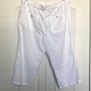 Liz Claiborne Linen blend Pants Womens XL cropped wide leg Beach White tie Waist